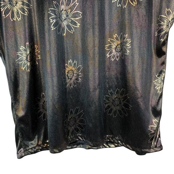 Vintage Orare Blouse Top Short Sleeve Shiny Metallic Flowers Women's 12 - Picture 5 of 6